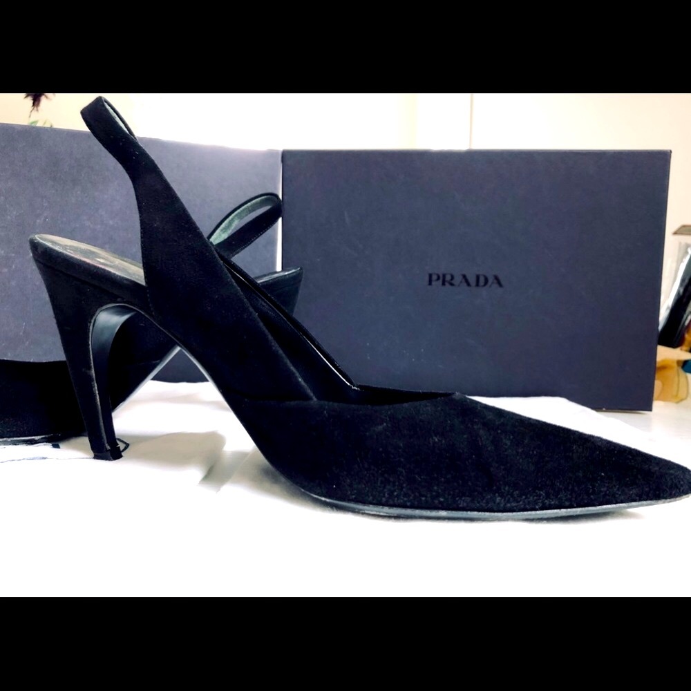 Prada pointy toe black suede slingback pump 4 inch heel size 8 1/2 - Picture 10 of 17